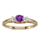 Certified 10k Yellow Gold Round Amethyst And Diamond Ring 0.17 CTW