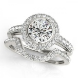 14KT White Gold 1 3/4 ct Halo Engagement & Wedding Ring Set with J-L color and SI3/I1 clarity diamon