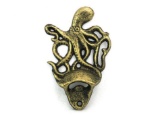 Antique Gold Cast Iron Wall Mounted Octopus Bottle Opener 6in.
