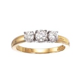 Certified 14k Yellow Gold 0.50 Ct Three Stone Diamond Ring 0.5 CTW