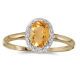 Certified 10k Yellow Gold Oval Citrine And Diamond Ring 0.66 CTW