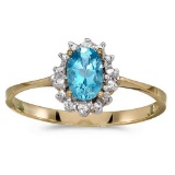 Certified 14k Yellow Gold Oval Blue Topaz And Diamond Ring 0.42 CTW