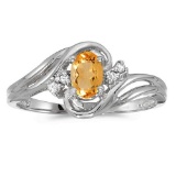 Certified 10k White Gold Oval Citrine And Diamond Ring 0.68 CTW