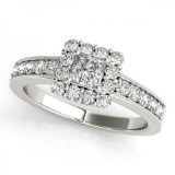 14KT White Gold 9/10 ct Halo Engagement Ring with G-H color and SI3/I1 clarity diamonds.