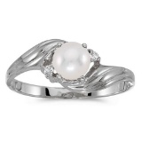 Certified 10k White Gold Pearl And Diamond Ring 0.02 CTW