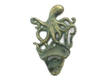 Antique Bronze Cast Iron Wall Mounted Octopus Bottle Opener 6in.