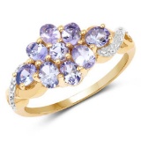 14K Yellow Gold Plated 1.38 Carat Genuine Tanzanite .925 Sterling Silver Ring