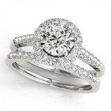 14KT White Gold 7/8 ct Halo Engagement & Wedding Ring Set with J-L color and SI3/I1 clarity diamonds