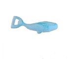 Rustic Light Blue Whitewashed Cast Iron Whale Bottle Opener 7in.