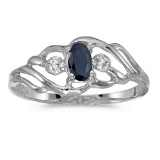 Certified 10k White Gold Oval Sapphire And Diamond Ring 0.26 CTW