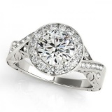 14KT White Gold 1 3/4 ct Halo Engagement & Wedding Ring Set with G-H color and SI3/I1 clarity diamon