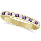 Amethyst and Diamond Semi-Eternity Channel Ring 14k Yellow Gold (0.40ct)