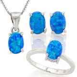 1 1/4 CARAT CREATED BLUE FIRE OPAL 925 STERLING SILVER SET