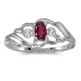 Certified 10k White Gold Oval Rhodolite Garnet And Diamond Ring 0.24 CTW