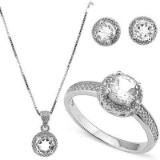 3 2/3 CARAT WHITE TOPAZ & DIAMOND 925 STERLING SILVER SET