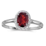 Certified 10k White Gold Oval Garnet And Diamond Ring 0.72 CTW