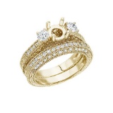 Certified 14K Yellow Gold 1 Ct Fashion Bridal Diamond Ring Set 1.03 CTW