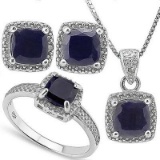 4 3/5 CARAT BLACK SAPPHIRE & DIAMOND 925 STERLING SILVER SET