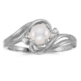 Certified 10k White Gold Pearl And Diamond Ring 0.04 CTW