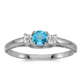 Certified 10k White Gold Round Blue Topaz And Diamond Ring 0.27 CTW
