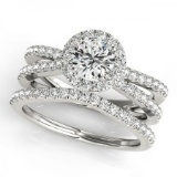 14KT White Gold 7/8 ct Halo Engagement & Wedding Ring Set with J-L color and SI1/SI2 clarity diamond
