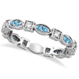 Aquamarine and Diamond Eternity Anniversary Ring Band 14k White Gold