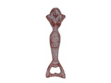 Rustic Red Whitewashed Cast Iron Resting Mermaid Bottle Opener 7in.