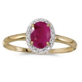 Certified 10k Yellow Gold Oval Ruby And Diamond Ring 0.75 CTW