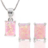 1 2/3 CARAT CREATED PINK FIRE OPALS 925 STERLING SILVER SET