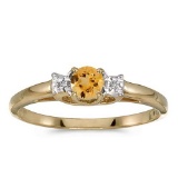 Certified 10k Yellow Gold Round Citrine And Diamond Ring 0.19 CTW