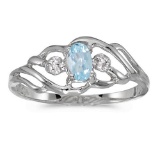 Certified 10k White Gold Oval Aquamarine And Diamond Ring 0.15 CTW