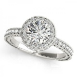 14KT White Gold 1 1/2 ct Halo Engagement Ring with G-H color and I1-/I2+ clarity diamonds.