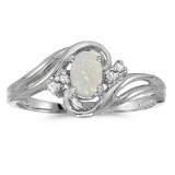 Certified 10k White Gold Oval Opal And Diamond Ring 0.29 CTW
