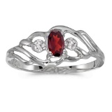 Certified 10k White Gold Oval Garnet And Diamond Ring 0.24 CTW