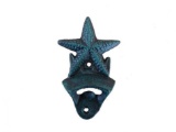 Seaworn Blue Cast Iron Wall Mounted Starfish Bottle Opener 6in.