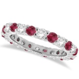 Red Garnet and Diamond Eternity Ring Band 14k White Gold (1.07ct)