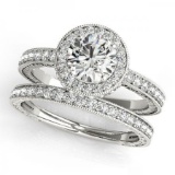 14KT White Gold 1 1/2 ct Halo Engagement & Wedding Ring Set with J-L color and SI3/I1 clarity diamon