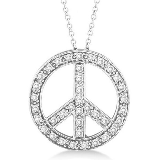 Diamond Peace Sign Pendant Necklace 14k White Gold (0.50ct)