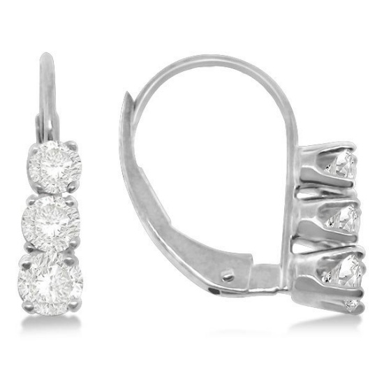 Three-Stone Leverback Diamond Earrings 14k White Gold (0.50ct)