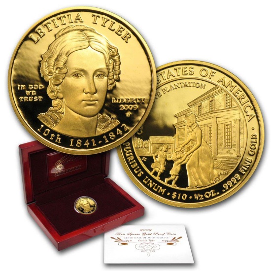 2009-W 1/2 oz Proof Gold Letitia Tyler (w/Box & COA)