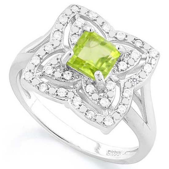 2/3 CARAT PERIDOT & (32 PCS) FLAWLESS CREATED DIAMOND 925 STERLING SILVER RING