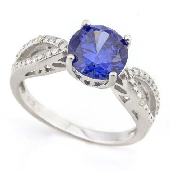 3 1/4 CARAT LAB TANZANITE & DIAMOND 925 STERLING SILVER RING