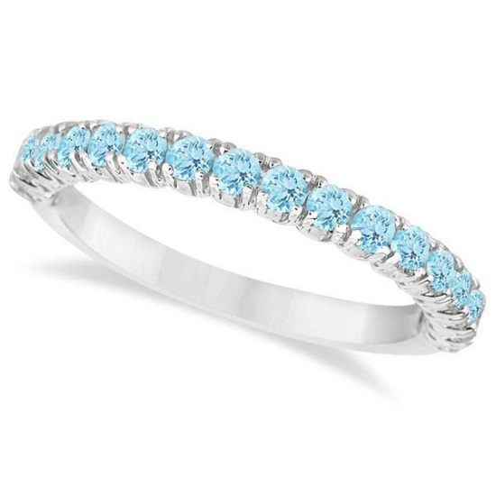 Half-Eternity Pave-set Aquamarine Stacking Ring 14k White Gold (0.95ct)