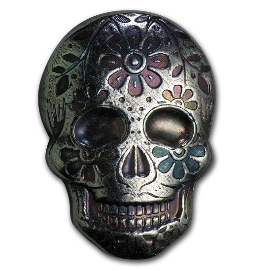 2 oz Silver Skull - Monarch Precious Metals (Day of the Dead)