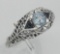 Blue Topaz Filigree Ring w/ Sapphire - Art Deco Style - Sterling Silver