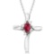 Ruby and Diamond Cross Necklace Pendant 14k White Gold