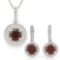 3 CARAT GARNETS & GENUINE DIAMONDS 925 STERLING SILVER LEVER BACK JEWELRY SET