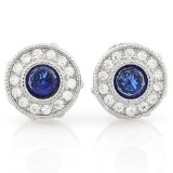 1 1/5 CARAT CREATED BLUE SAPPHIRE & 1/4 CARAT (28 PCS) FLAWLESS CREATED DIAMOND 925 STERLING SILVER