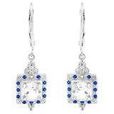 2 CARAT WHITE TOPAZ & CREATED SAPPHIRE & DIAMOND 925 STERLING SILVER EARRINGS