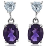 4.15 CARAT AMETHYST & AQUAMARINE PLATINUM OVER 0.925 STERLING SILVER EARRINGS